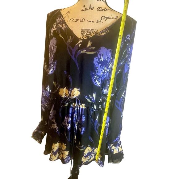 RAMY BROOK MINI DRESS MILENE 100% SILK BLUE FLORAL RUFFLE SMOCKED WAIST SZ S - Picture 5 of 16